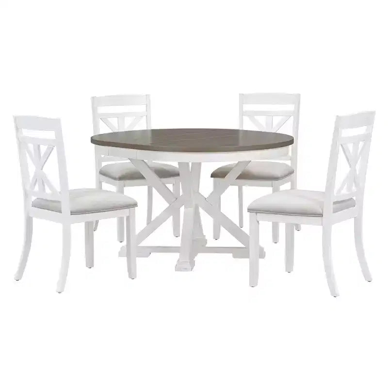 Ensemble de salle à manger Whisen 5 pièces avec table en bois extensible et 4 chaises rembourrées