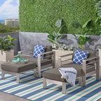 Christopher Knight Home Cape Coral Ensemble de 4 fauteuils de club et poufs d'extérieur en aluminium avec coussins, kaki/argent