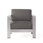 Christopher Knight Home Cape Coral Ensemble de 4 fauteuils de club et poufs d'extérieur en aluminium avec coussins, kaki/argent