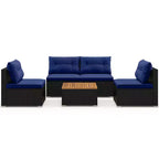 Ensemble de meubles d'extérieur Costway 5 pièces avec coussins d'assise et de dossier Plateau en bois d'acacia Bleu/Noir