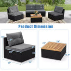 Ensemble de meubles d'extérieur Costway 5 pièces avec coussins d'assise et de dossier Plateau en bois d'acacia Bleu/Noir