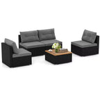 Ensemble de meubles d'extérieur Costway 5 pièces avec coussins d'assise et de dossier Plateau en bois d'acacia Bleu/Noir