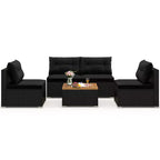 Ensemble de meubles d'extérieur Costway 5 pièces avec coussins d'assise et de dossier Plateau en bois d'acacia Bleu/Noir