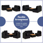 Ensemble de meubles d'extérieur Costway 5 pièces avec coussins d'assise et de dossier Plateau en bois d'acacia Bleu/Noir
