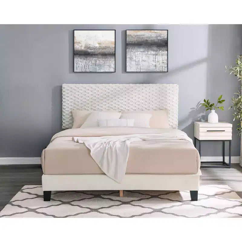 Ensemble de chambre Findlay 2 pièces, lit tapissé 3D moelleux avec table de chevet
