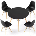 Costway Ensemble de table à manger moderne 5 pièces pour 4 personnes Table de salle à manger ronde avec pieds en bois massif Noir/Marron/Blanc