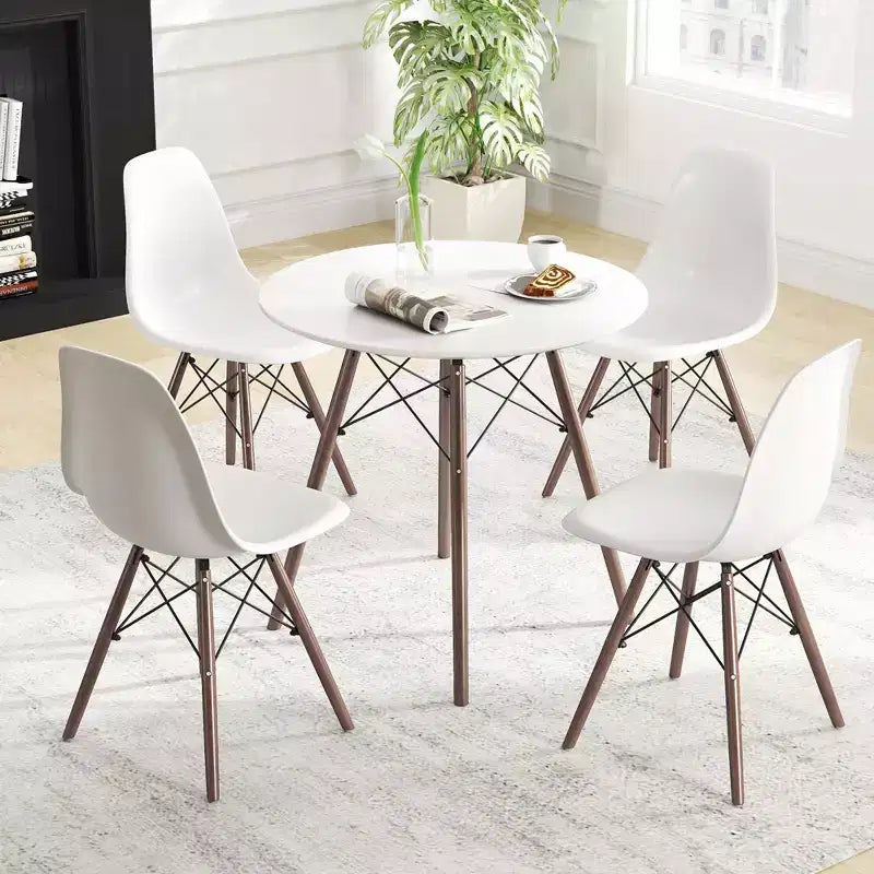 Costway Ensemble de table à manger moderne 5 pièces pour 4 personnes Table de salle à manger ronde avec pieds en bois massif Noir/Marron/Blanc