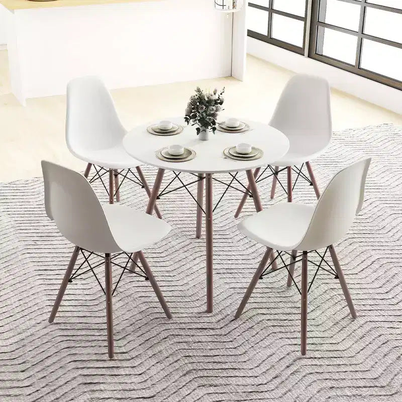 Costway Ensemble de table à manger moderne 5 pièces pour 4 personnes Table de salle à manger ronde avec pieds en bois massif Noir/Marron/Blanc