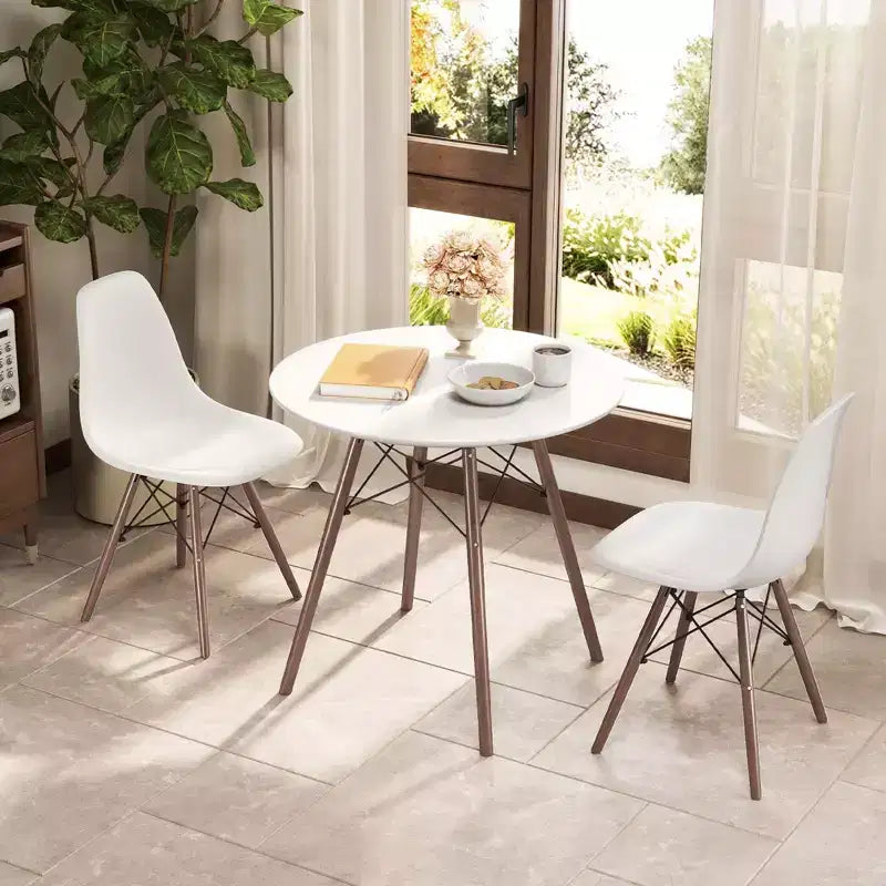 Costway Ensemble de table à manger moderne 5 pièces pour 4 personnes Table de salle à manger ronde avec pieds en bois massif Noir/Marron/Blanc