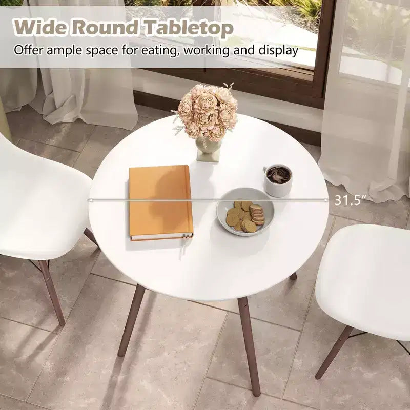 Costway Ensemble de table à manger moderne 5 pièces pour 4 personnes Table de salle à manger ronde avec pieds en bois massif Noir/Marron/Blanc