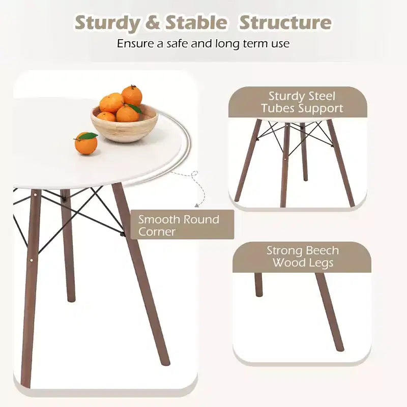 Costway Ensemble de table à manger moderne 5 pièces pour 4 personnes Table de salle à manger ronde avec pieds en bois massif Noir/Marron/Blanc