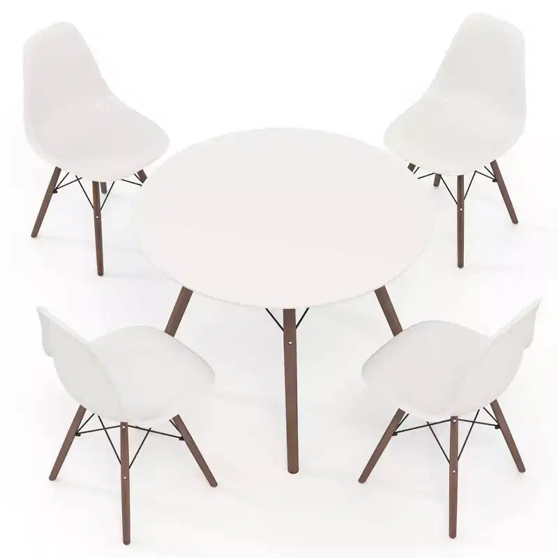 Costway Ensemble de table à manger moderne 5 pièces pour 4 personnes Table de salle à manger ronde avec pieds en bois massif Noir/Marron/Blanc