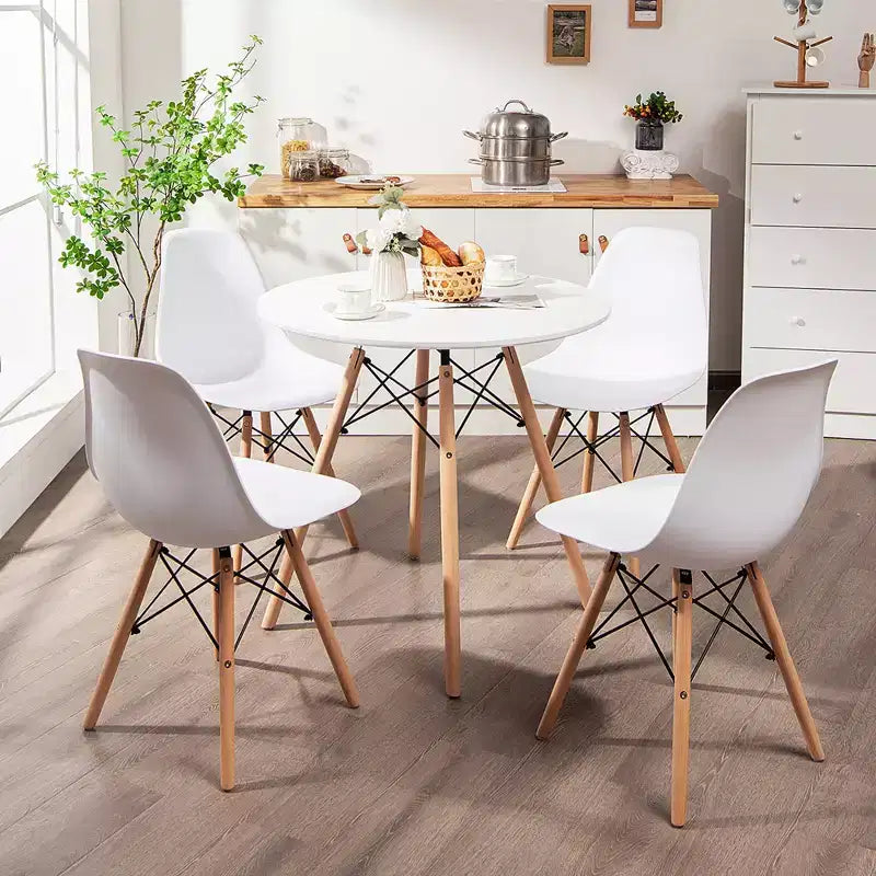 Costway Ensemble de table à manger moderne 5 pièces pour 4 personnes Table de salle à manger ronde avec pieds en bois massif Noir/Marron/Blanc
