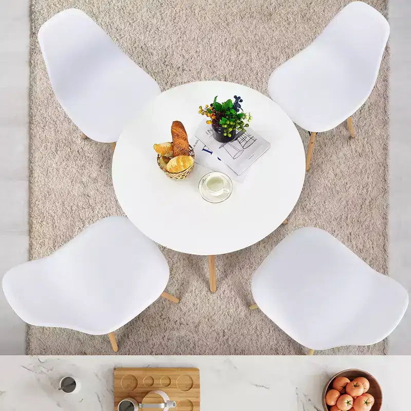 Costway Ensemble de table à manger moderne 5 pièces pour 4 personnes Table de salle à manger ronde avec pieds en bois massif Noir/Marron/Blanc