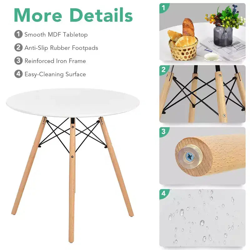 Costway Ensemble de table à manger moderne 5 pièces pour 4 personnes Table de salle à manger ronde avec pieds en bois massif Noir/Marron/Blanc