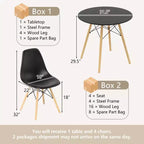 Costway Ensemble de table à manger moderne 5 pièces pour 4 personnes Table de salle à manger ronde avec pieds en bois massif Noir/Marron/Blanc