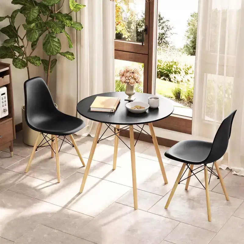 Costway Ensemble de table à manger moderne 5 pièces pour 4 personnes Table de salle à manger ronde avec pieds en bois massif Noir/Marron/Blanc