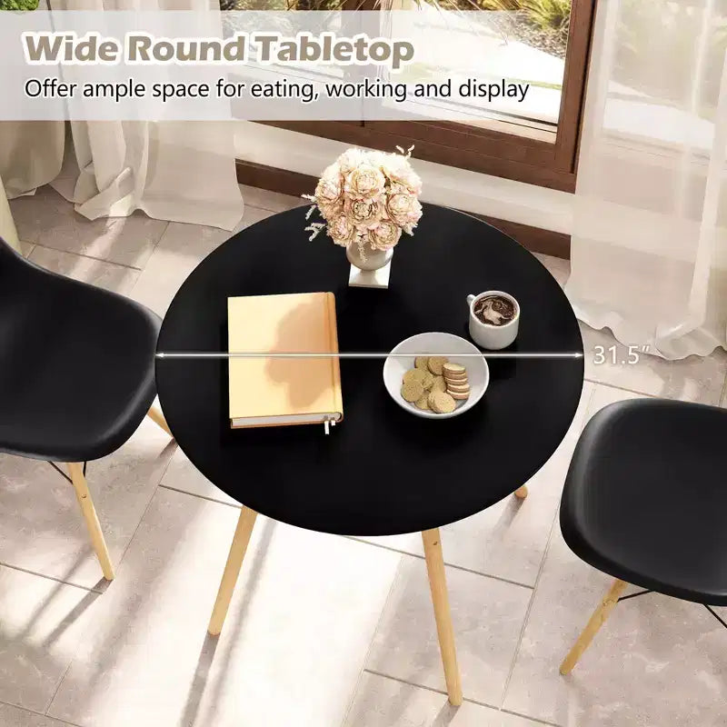Costway Ensemble de table à manger moderne 5 pièces pour 4 personnes Table de salle à manger ronde avec pieds en bois massif Noir/Marron/Blanc