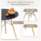 Costway Ensemble de table à manger moderne 5 pièces pour 4 personnes Table de salle à manger ronde avec pieds en bois massif Noir/Marron/Blanc
