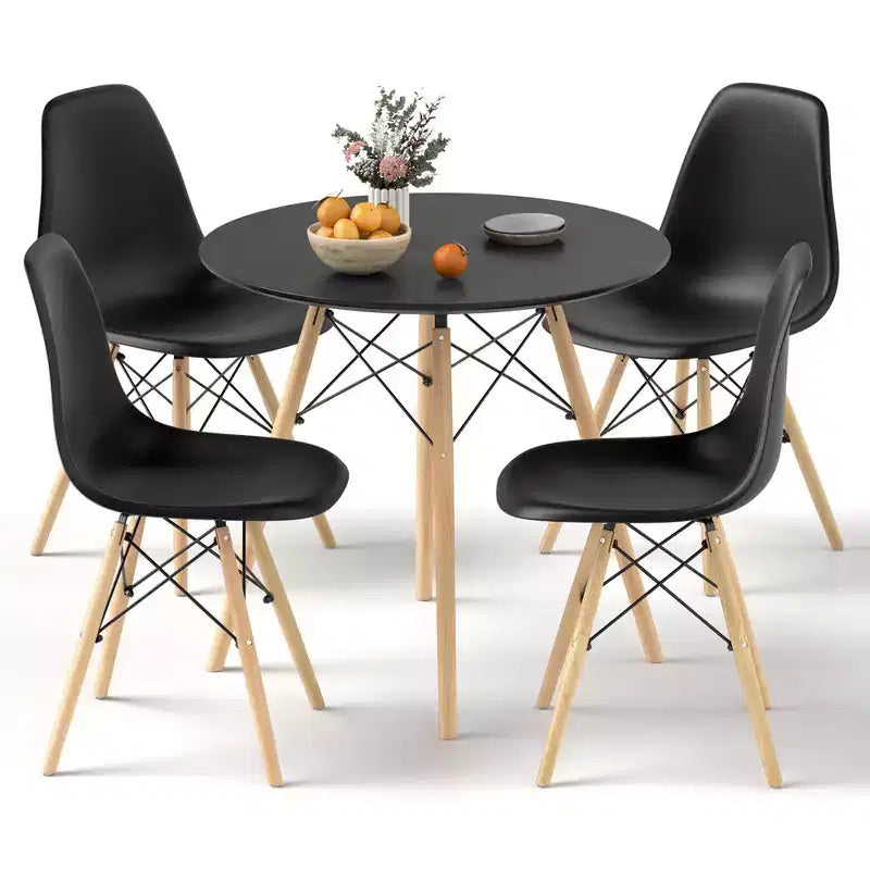 Costway Dining Table Set Modern 5 PCS For 4 Round Dining Room Table Set with Solid Wood Leg Black/Brown/White