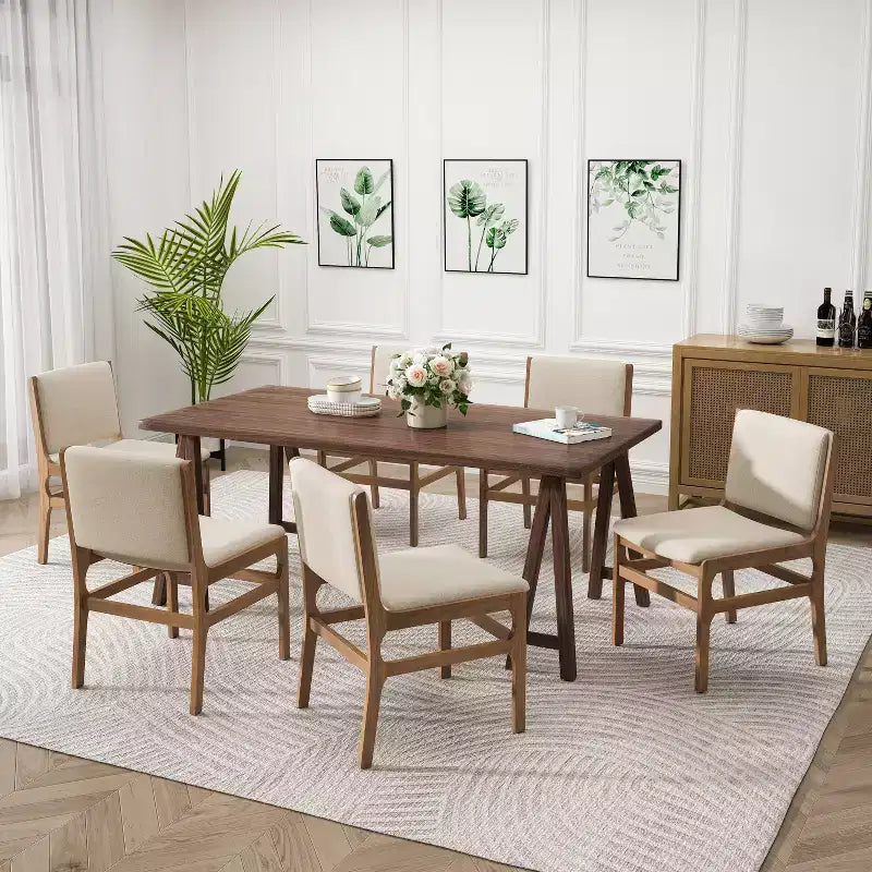 Ensemble de salle à manger 7 pièces en tissu et bois d'hévéa Havenwood de Christopher Knight Home