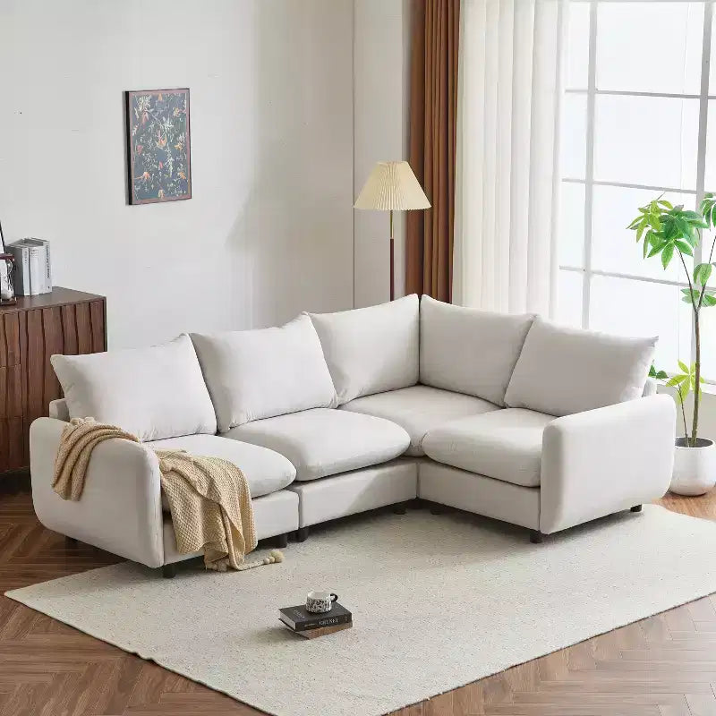 Christopher Knight Home Acker, ensemble de canapé modulable sectionnel contemporain 4 pièces rembourré, blanc
