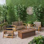 Christopher Knight Home Breakwater Ensemble de conversation 4 places en bois d'acacia et osier avec foyer de 50 000 BTU