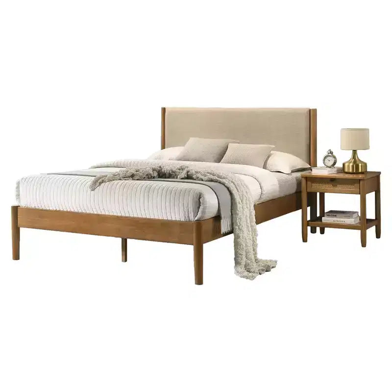 Ensemble de chambre à coucher 2 pièces en bois d'hévéa Vichy Roundhill Furniture, lit plateforme avec table de chevet
