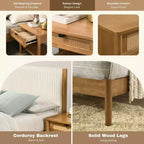 Ensemble de chambre à coucher 2 pièces en bois d'hévéa Vichy Roundhill Furniture, lit plateforme avec table de chevet