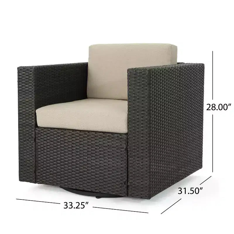 Christopher Knight Home Eli Ensemble de 5 pièces comprenant un fauteuil club pivotant et un foyer extérieur en osier avec coussins