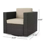 Christopher Knight Home Eli Ensemble de 5 pièces comprenant un fauteuil club pivotant et un foyer extérieur en osier avec coussins