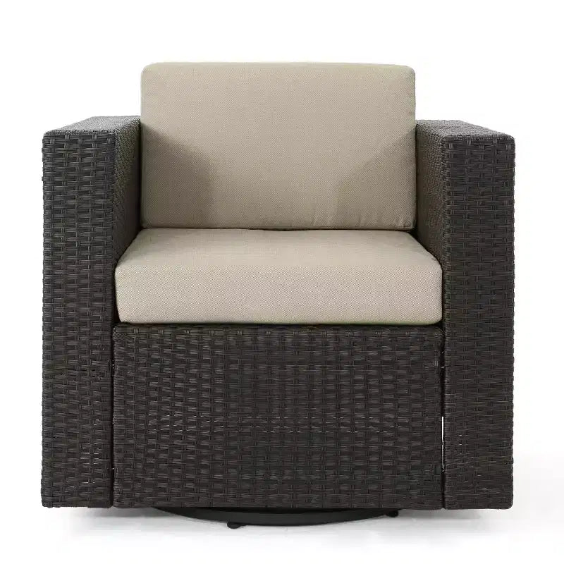 Christopher Knight Home Eli Ensemble de 5 pièces comprenant un fauteuil club pivotant et un foyer extérieur en osier avec coussins