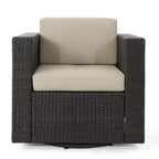 Christopher Knight Home Eli Ensemble de 5 pièces comprenant un fauteuil club pivotant et un foyer extérieur en osier avec coussins