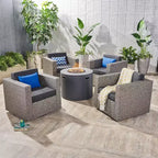 Christopher Knight Home Eli Ensemble de 5 pièces comprenant un fauteuil club pivotant et un foyer extérieur en osier avec coussins