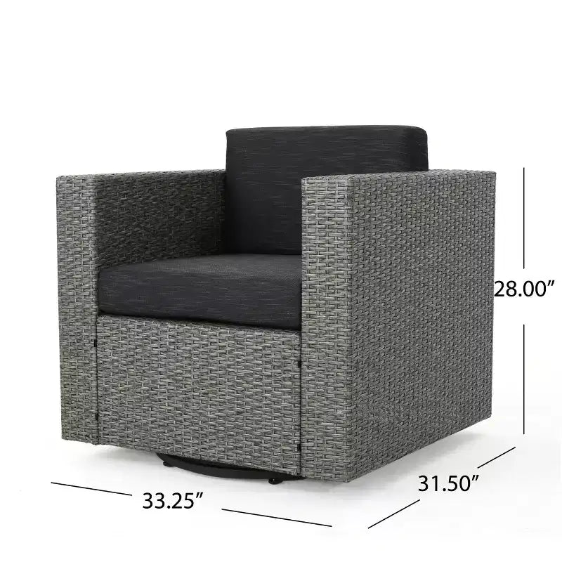 Christopher Knight Home Eli Ensemble de 5 pièces comprenant un fauteuil club pivotant et un foyer extérieur en osier avec coussins