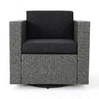 Christopher Knight Home Eli Ensemble de 5 pièces comprenant un fauteuil club pivotant et un foyer extérieur en osier avec coussins