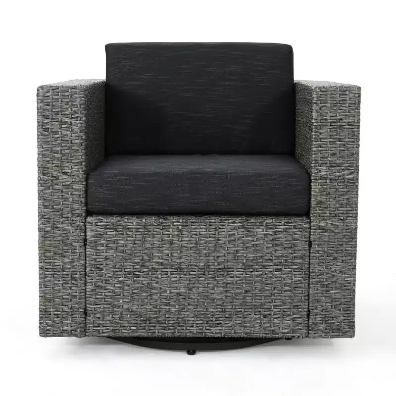 Christopher Knight Home Eli Ensemble de 5 pièces comprenant un fauteuil club pivotant et un foyer extérieur en osier avec coussins