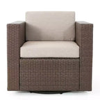 Christopher Knight Home Eli Ensemble de 5 pièces comprenant un fauteuil club pivotant et un foyer extérieur en osier avec coussins