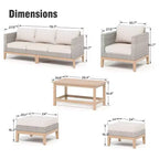 Captiva Designs Ensemble de conversation 5 pièces en rotin tressé avec coussins pour patio extérieur, comprenant des fauteuils, des ottomans et une table en bois massif