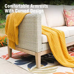 Captiva Designs Ensemble de conversation 5 pièces en rotin tressé avec coussins pour patio extérieur, comprenant des fauteuils, des ottomans et une table en bois massif