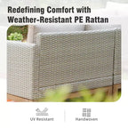 Captiva Designs Ensemble de conversation 5 pièces en rotin tressé avec coussins pour patio extérieur, comprenant des fauteuils, des ottomans et une table en bois massif