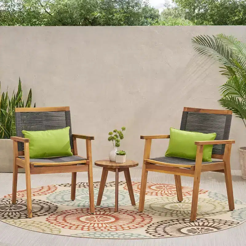 Christopher Knight Home Mcgill, ensemble de 3 chaises de conversation d'extérieur en bois d'acacia et corde, teck/gris foncé