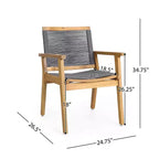 Christopher Knight Home Mcgill, ensemble de 3 chaises de conversation d'extérieur en bois d'acacia et corde, teck/gris foncé