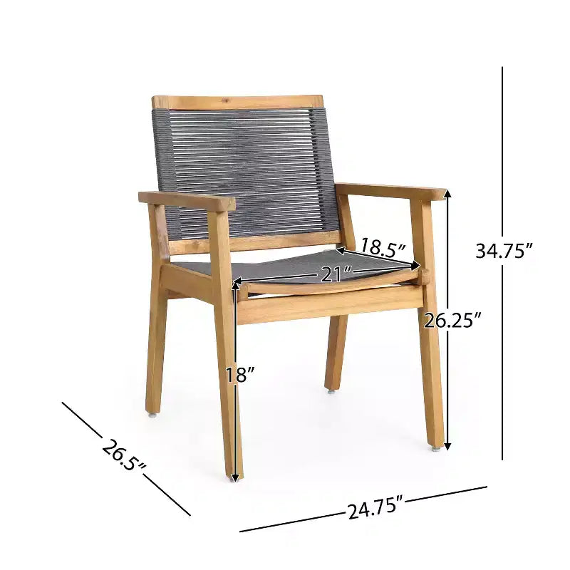 Christopher Knight Home Mcgill, ensemble de 3 chaises de conversation d'extérieur en bois d'acacia et corde, teck/gris foncé