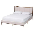 Ensemble de chambre queen 4 pièces Baxton Studio Nikolai avec tissu beige tufté capitonné et bois marron Wengé, style Mid-Century