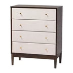 Ensemble de chambre queen 4 pièces Baxton Studio Nikolai avec tissu beige tufté capitonné et bois marron Wengé, style Mid-Century