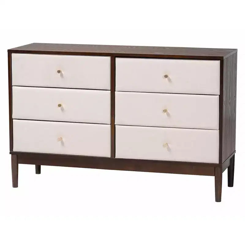 Ensemble de chambre queen 4 pièces Baxton Studio Nikolai avec tissu beige tufté capitonné et bois marron Wengé, style Mid-Century