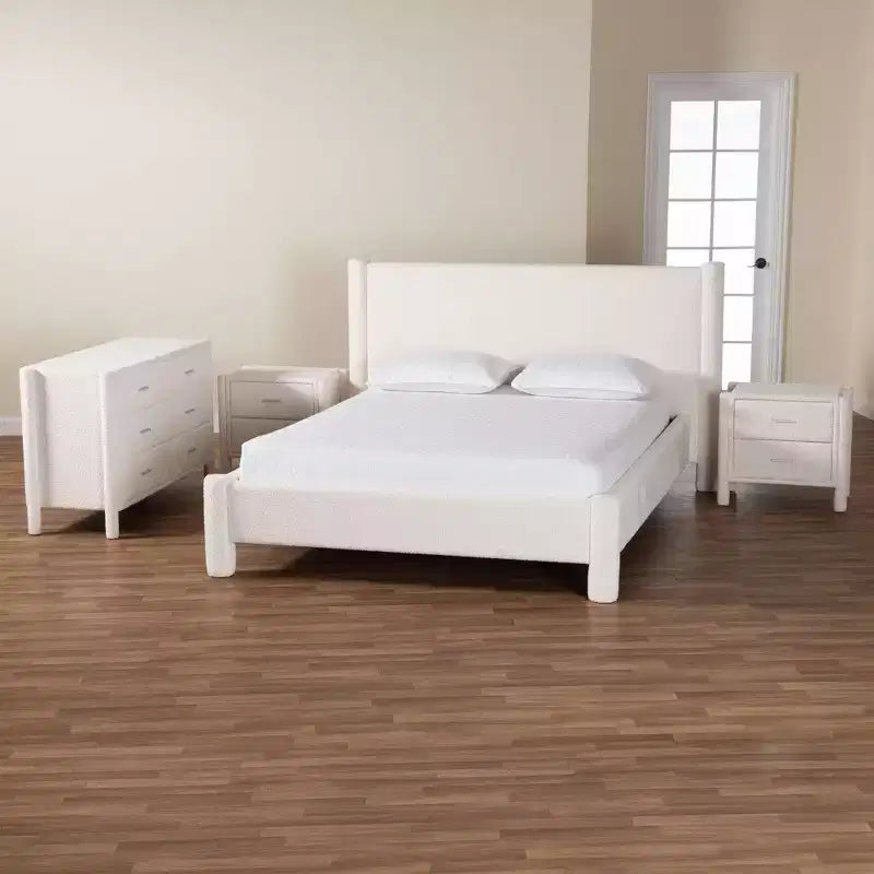 Ensemble de chambre à coucher 4 pièces Baxton Studio Laria moderne en tissu nounours blanc