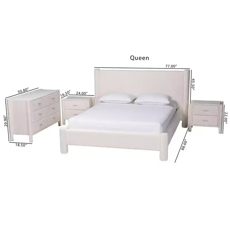 Ensemble de chambre à coucher 4 pièces Baxton Studio Laria moderne en tissu nounours blanc