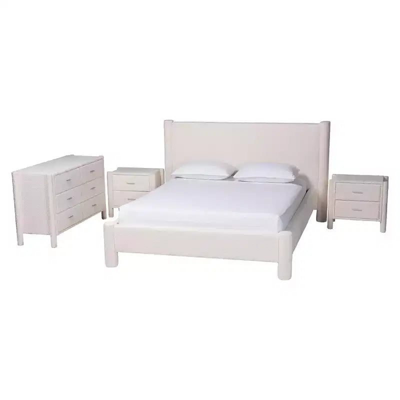 Ensemble de chambre à coucher 4 pièces Baxton Studio Laria moderne en tissu nounours blanc